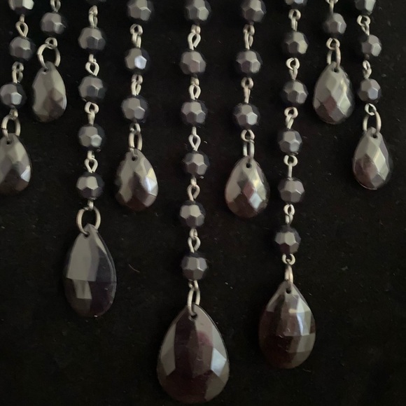 Gothic Glam Black Beaded Choker Necklace/Teardrop Dangle | Magnetic Clasp - Picture 2 of 7